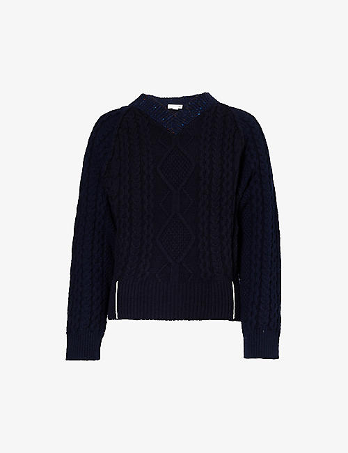 VICTORIA BECKHAM: V-neck cable-knitted wool jumper