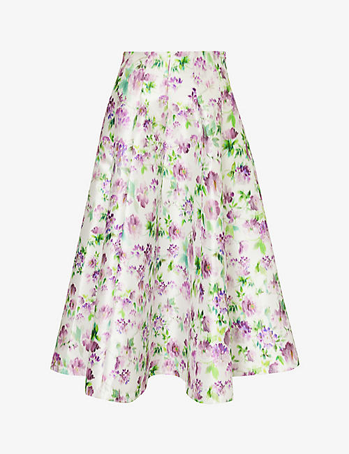 PHILOSOPHY DI LORENZO SERAFINI: Floral-print flared-hem mid-rise woven midi skirt