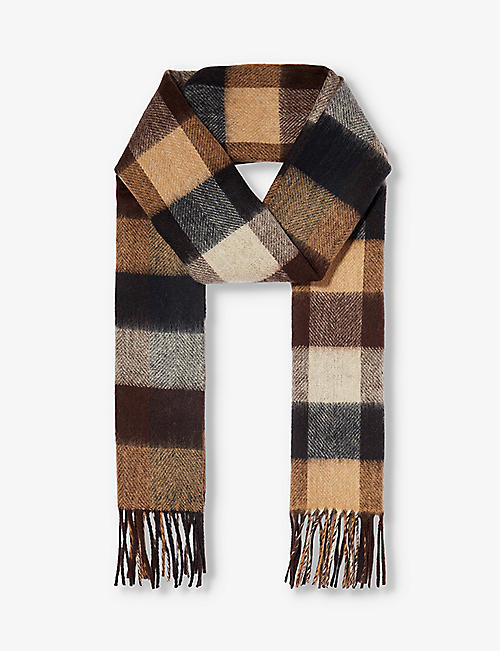 BARBOUR: Tartan-print tasselled-trim wool scarf