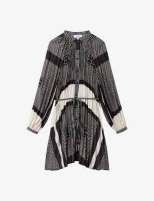 REISS: Bay geometric-print pleated woven mini dress