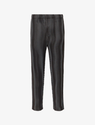 HOMME PLISSE ISSEY MIYAKE: Tweed Pleats elasticated-waistband tapered-leg regular-fit woven trousers