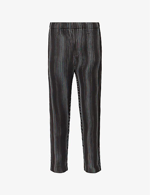 HOMME PLISSE ISSEY MIYAKE: Tweed Pleats elasticated-waistband tapered-leg regular-fit woven trousers