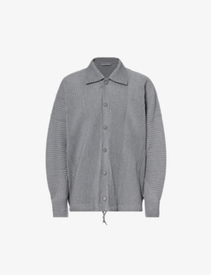 HOMME PLISSE ISSEY MIYAKE: Pleated spread-collar knitted jacket