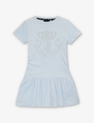JUICY COUTURE: Diamante crown-embellished stretch-velour dress 7-15 years