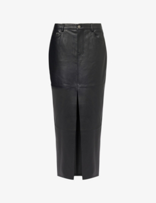 REFORMATION: Veda split-hem leather midi skirt