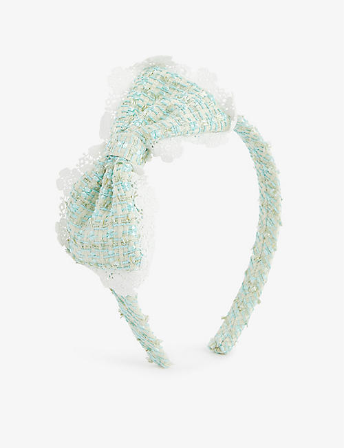 SELF PORTRAIT: Bow-embellished bouclé-texture woven headband