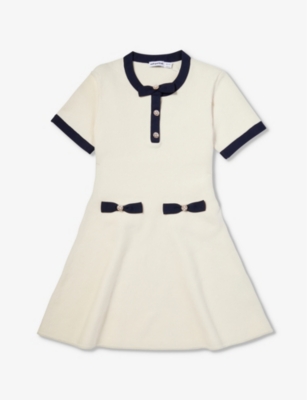 SELF PORTRAIT: Bow-embellished short-sleeved cotton-blend dress 3-12 years