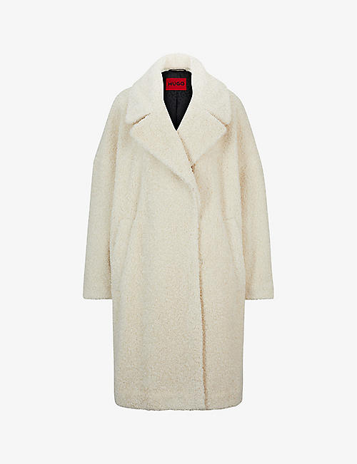 HUGO: Single-breasted oversized-fit faux-fur teddy coat