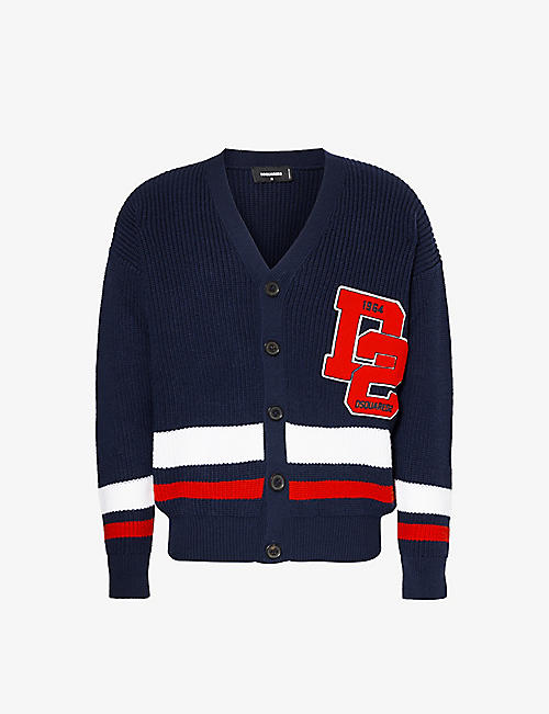 DSQUARED2: Flocked-patch wool knitted cardigan