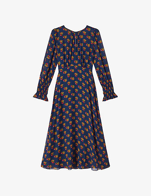 LK BENNETT: Wren crewneck floral-print woven midi dress