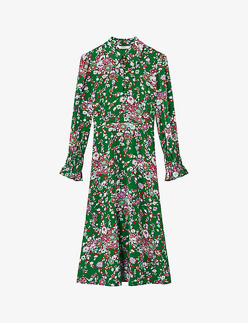LK BENNETT: Rita floral-print side-tie silk midi dress