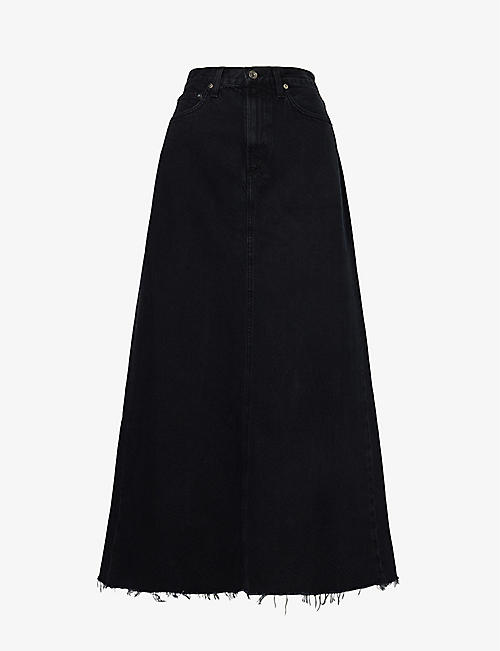 AGOLDE: Hilla raw-hem mid-rise organic denim maxi skirt