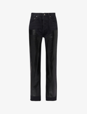 AGOLDE: Ryder faux-leather panel organic-cotton jeans