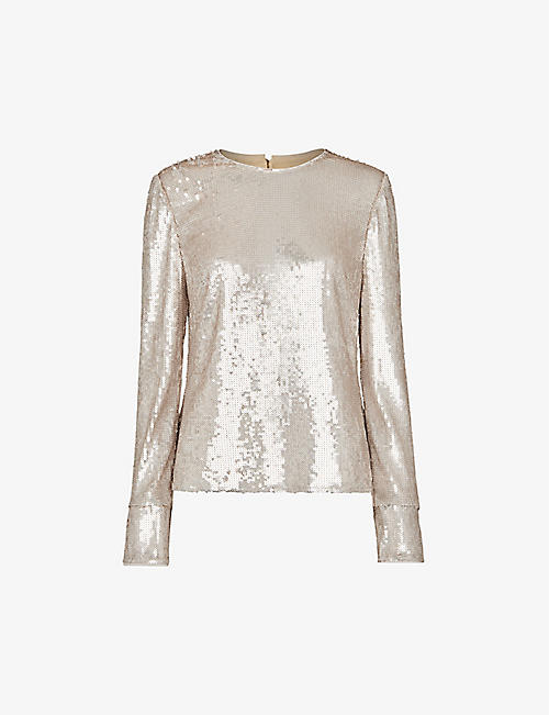 WHISTLES: Sequin-embellished round-neck recycled polyester-blend top