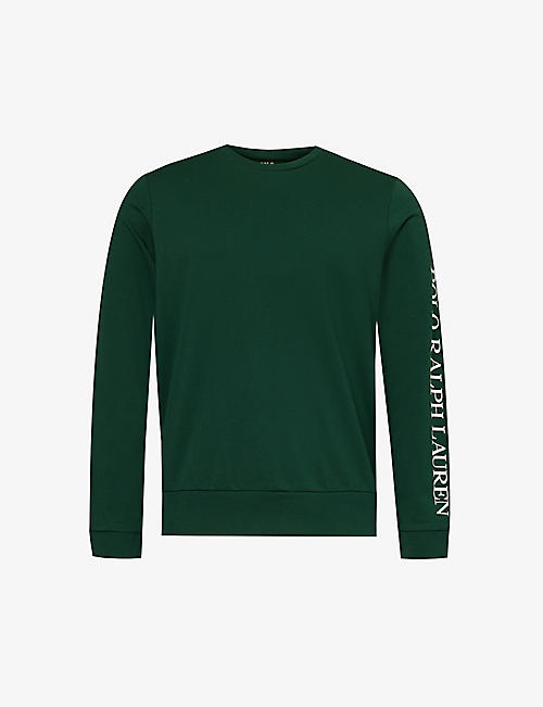 POLO RALPH LAUREN: Logo text-print long-sleeved cotton-blend sweatshirt