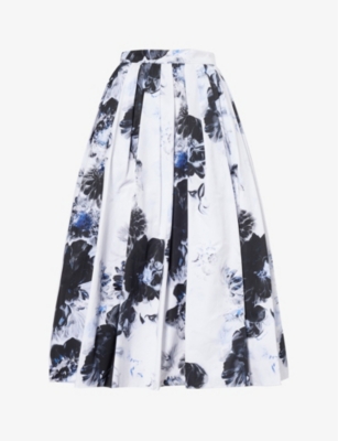 ALEXANDER MCQUEEN: Floral-print pleated cotton midi skirt