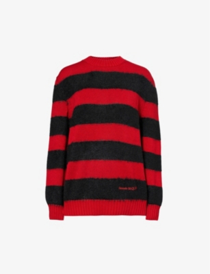ALEXANDER MCQUEEN: Striped brand-embroidered cotton knitted jumper