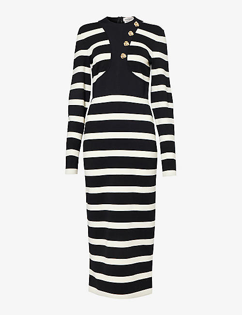 ALEXANDER MCQUEEN: Striped round-neck wool-blend midi dress