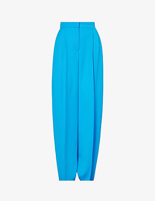 ALEXANDER MCQUEEN: Pleated pressed-crease mid-rise wide-leg wool trousers