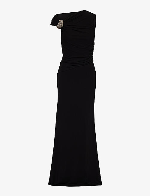 ALEXANDER MCQUEEN: Crystal-embellished slim-fit woven maxi dress