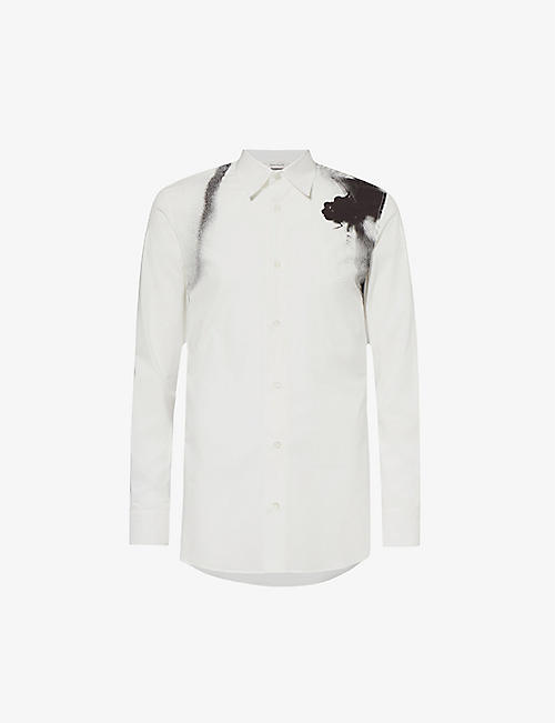 ALEXANDER MCQUEEN: Graphic-print curved-hem cotton-poplin shirt