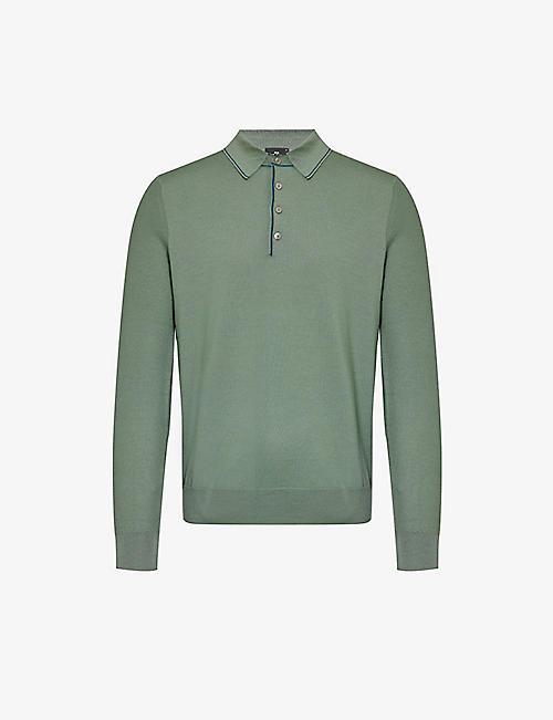 PS BY PAUL SMITH: Striped-trim buttoned-placket wool-knit polo shirt