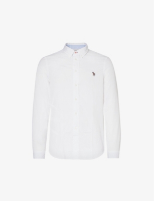 PS BY PAUL SMITH: Zebra-embroidered curved-hem regular-fit organic-cotton shirt