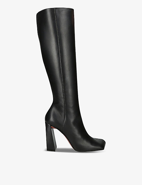 AMINA MUADDI: Marine square-toe leather heeled knee-high boots