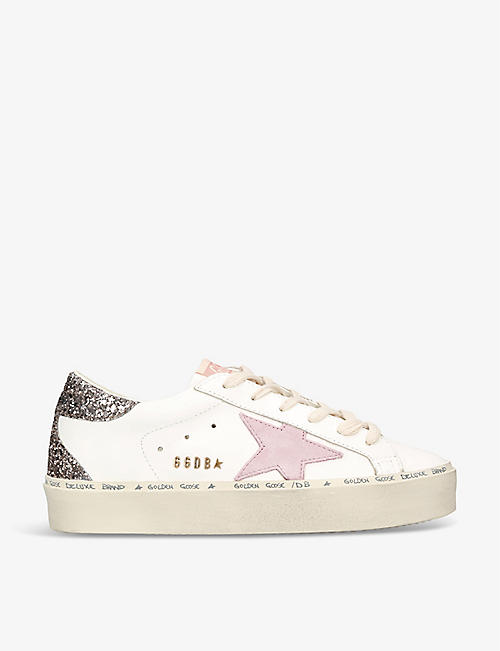 GOLDEN GOOSE: Hi Star glitter-embellished faux-leather low-top trainers
