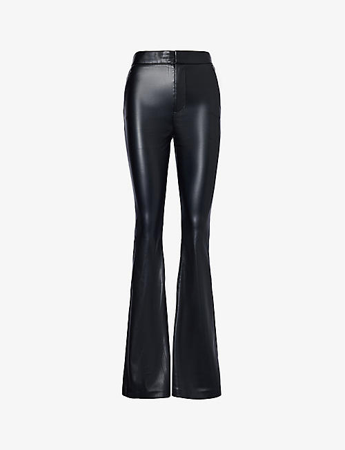 GOOD AMERICAN: Zip-pocket welt-pocket high-rise flared-leg faux-leather trousers