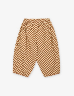 CLAUDE & CO: Checkerboard-pattern elastic-waistband organic-cotton trousers 6 months-5 years
