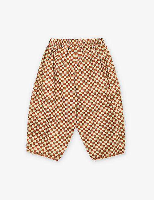 CLAUDE & CO: Checkerboard-pattern elastic-waistband organic-cotton trousers 6 months-5 years