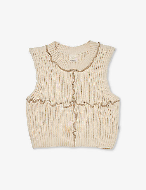 CLAUDE & CO: Contrast-stitch regular-fit organic-cotton knitted vest 3 months-5 years