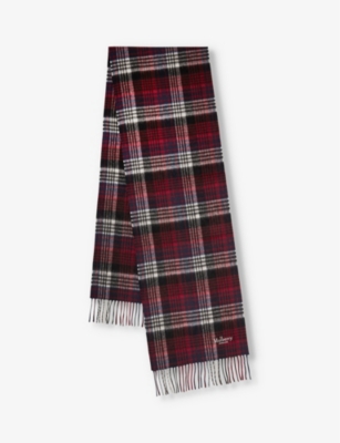 MULBERRY: Checked logo-embroidered wool scarf