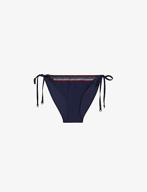 REISS: Marissa embroidered stretch-nylon bikini bottoms