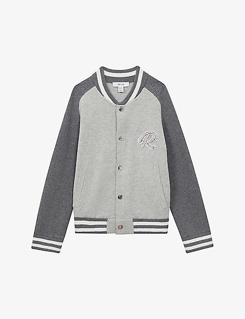 REISS: Belsize 'R'-motif knitted bomber jacket 3-13 years