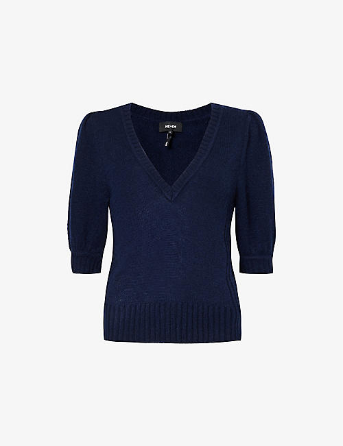 ME AND EM: V-neck brushed-texture wool, cashmere and silk-blend top