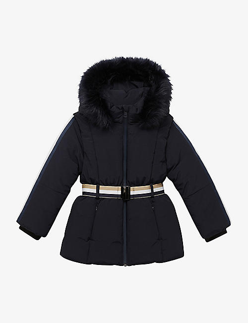 REISS: Cara stripe-embroidered hooded quilted-shell coat 4-14 years
