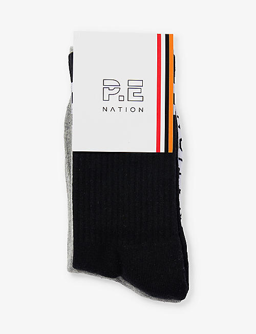 P.E NATION: Marathon logo-print pack of two stretch-cotton blend socks