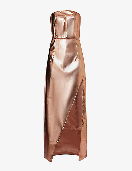 AMY LYNN: Metallic sleeveless faux-leather maxi dress
