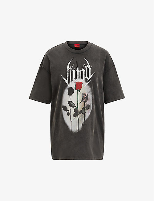 HUGO: Graphic-print relaxed-fit cotton-jersey T-shirt