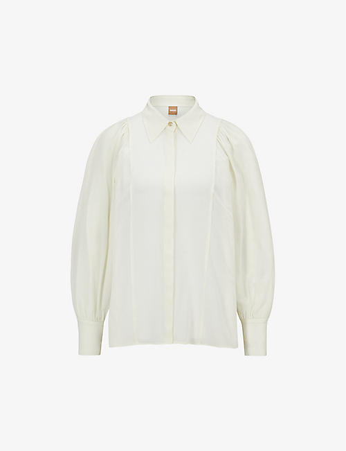 BOSS: Point-collar gathered-shoulders silk blouse