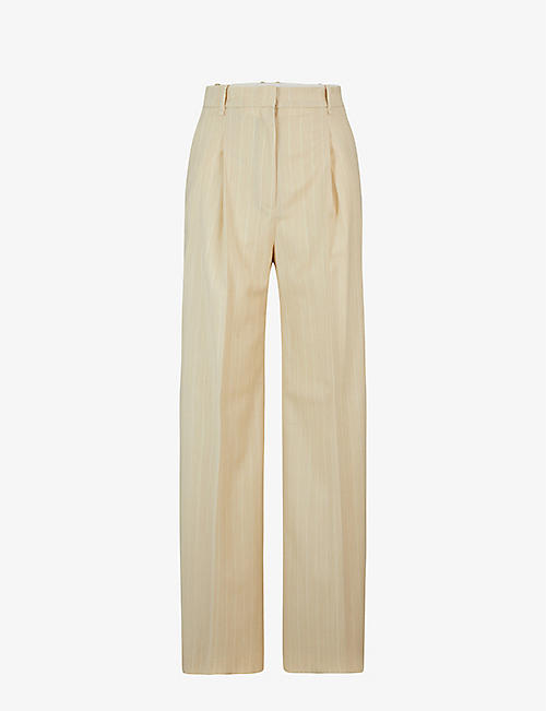 BOSS: Stripe-print wide-leg stretch-wool trousers
