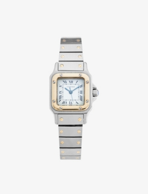 RESELFRIDGES WATCHES: Pre-loved Cartier Santos Carree 18ct yellow-gold and stainless-steel automatic watch
