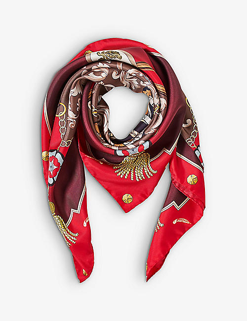 ASPINAL OF LONDON: Signature shield-print silk-twill scarf
