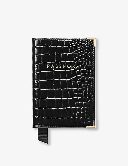 ASPINAL OF LONDON: Patent crocodile-embossed leather passport cover