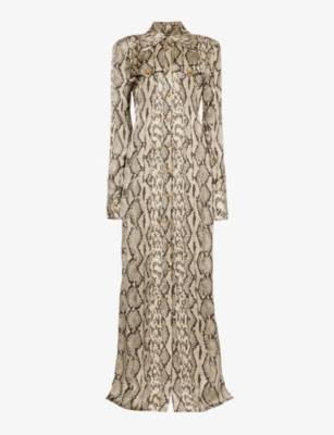 BALMAIN: Snake-print woven maxi dress