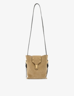 ALLSAINTS: Miro stud-embellished suede cross-body bag