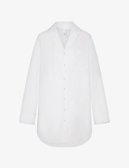 SKIMS: Spa button-down long-sleeved cotton-poplin nightdress