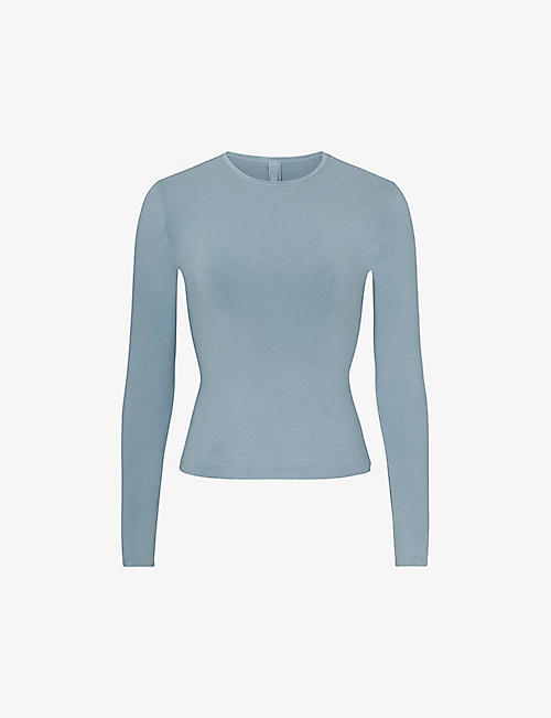 SKIMS: New Vintage long-sleeve cropped stretch-cotton T-shirt